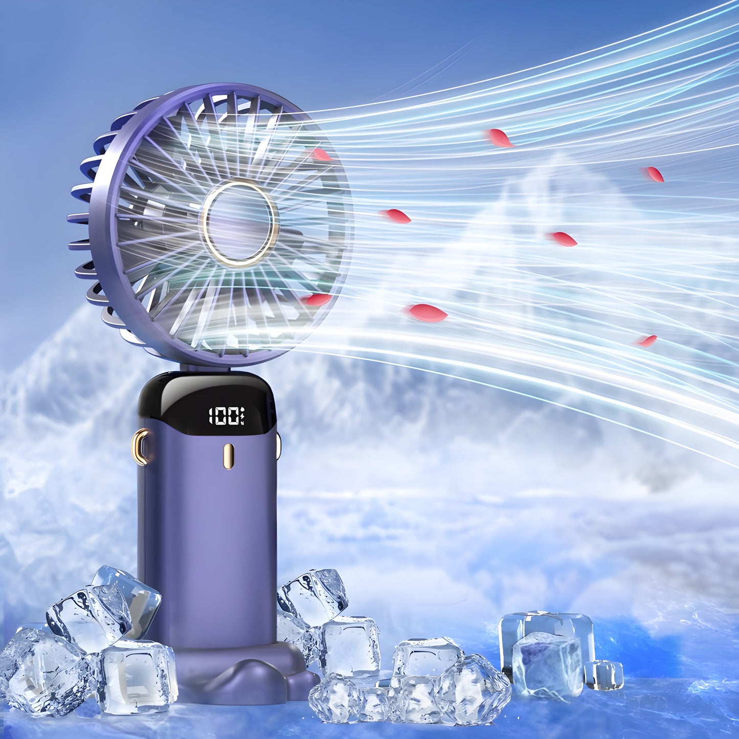 5-Speed Rechargeable Portable Fan with Digital Display – Long Battery Life & Quiet Operation