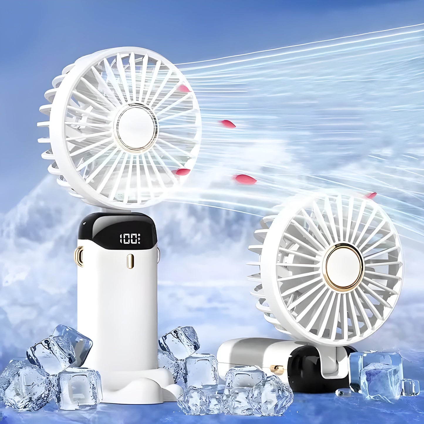 5-Speed Rechargeable Portable Fan with Digital Display – Long Battery Life & Quiet Operation