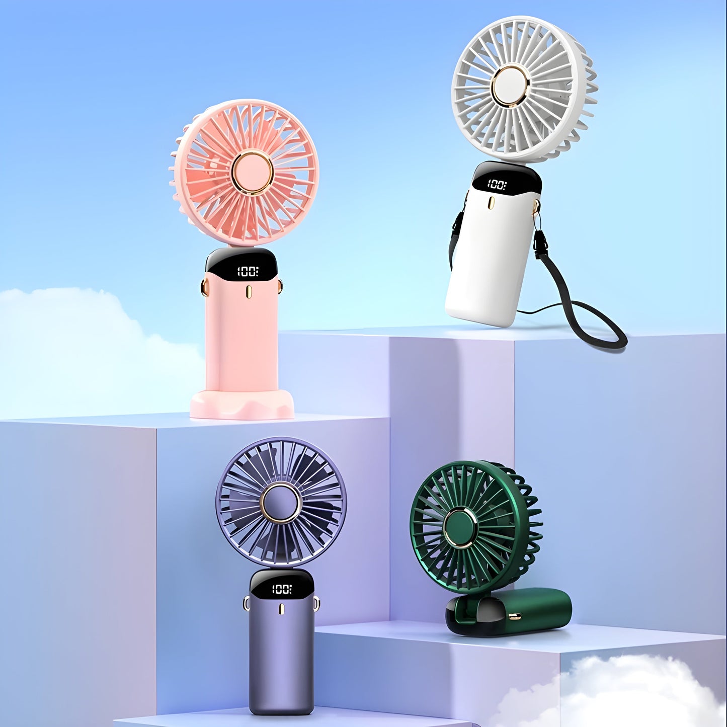 5-Speed Rechargeable Portable Fan with Digital Display – Long Battery Life & Quiet Operation