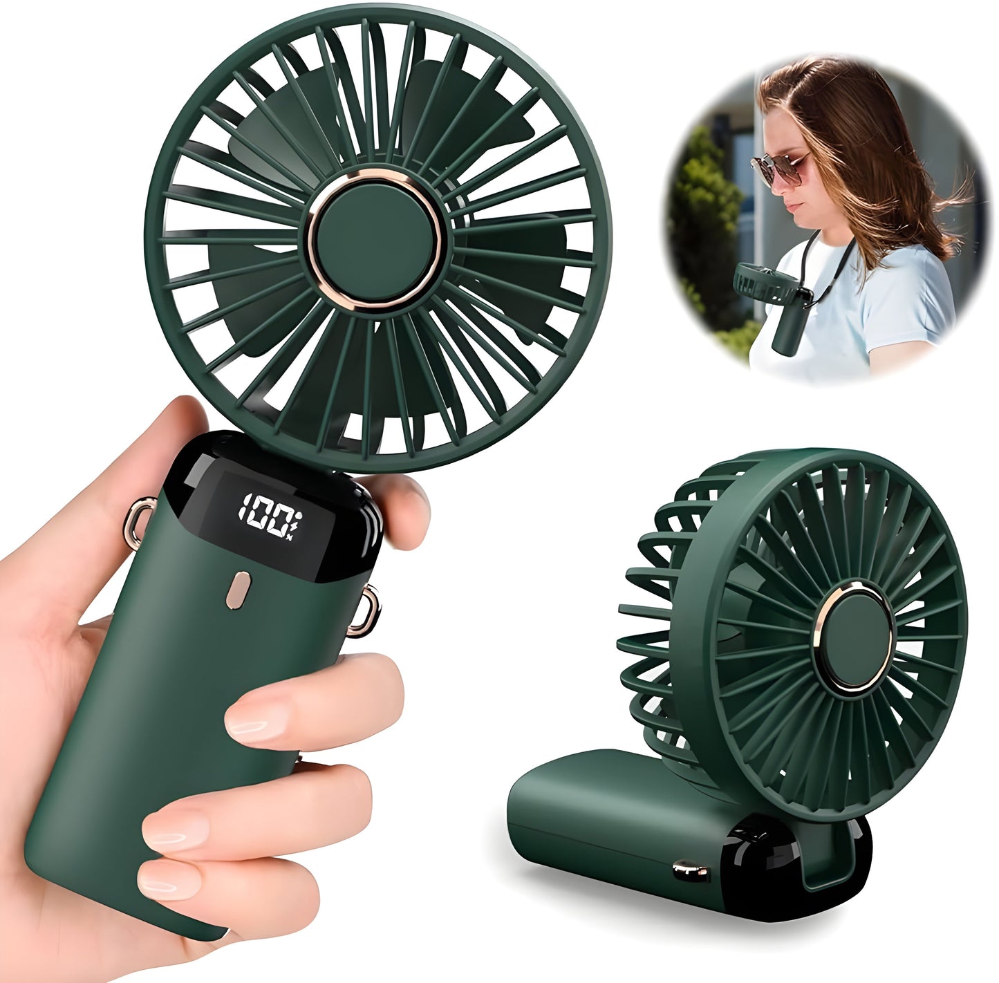 5-Speed Rechargeable Portable Fan with Digital Display – Long Battery Life & Quiet Operation