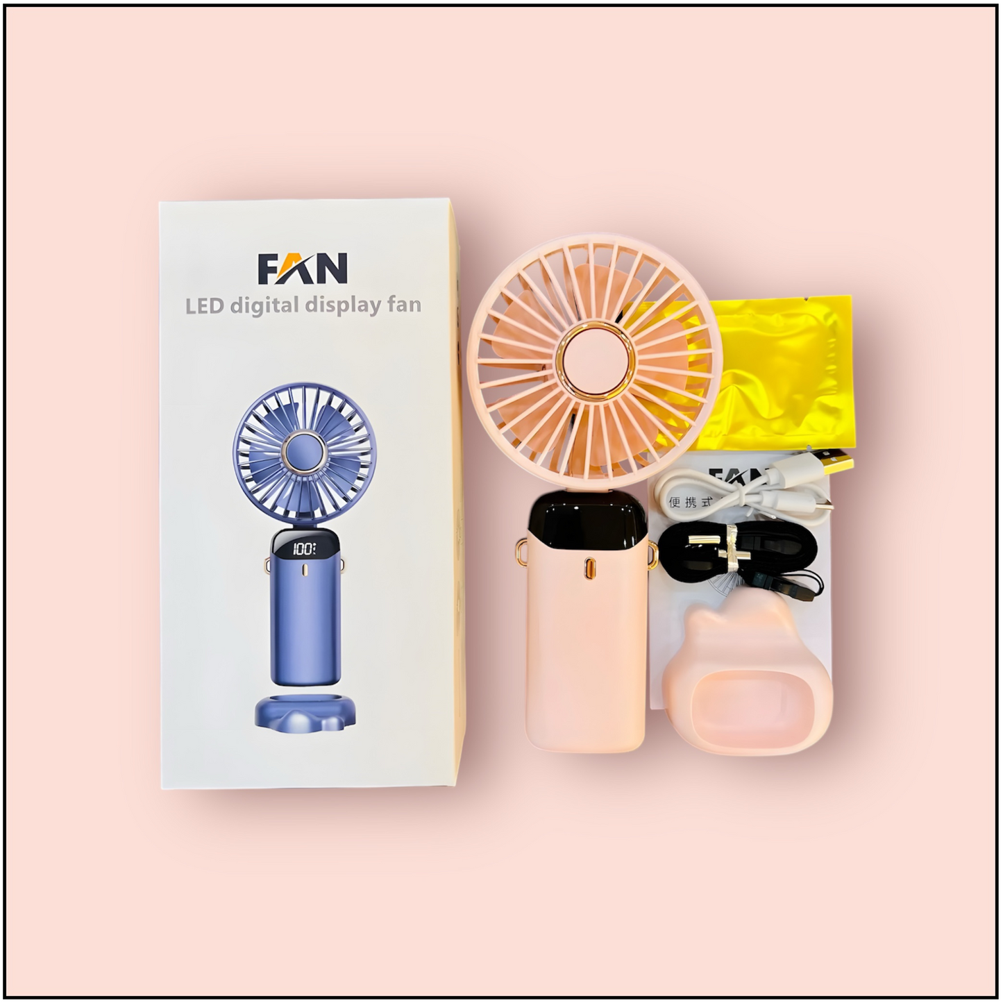 5-Speed Rechargeable Portable Fan with Digital Display – Long Battery Life & Quiet Operation
