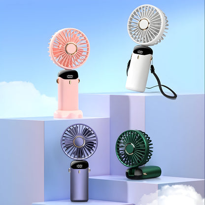 5-Speed Rechargeable Portable Fan with Digital Display – Long Battery Life & Quiet Operation
