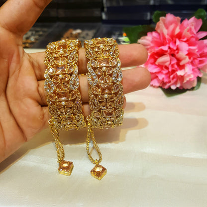 Luxury Crystal Bangles, Ethnic Design, Gold Finish