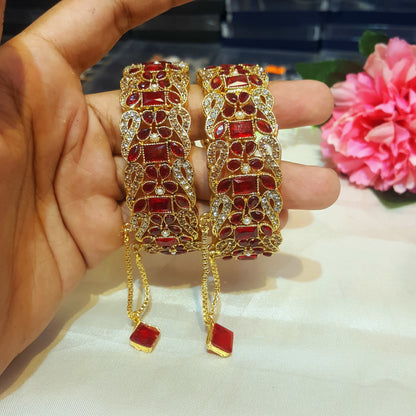 Luxury Crystal Bangles, Ethnic Design, Gold Finish