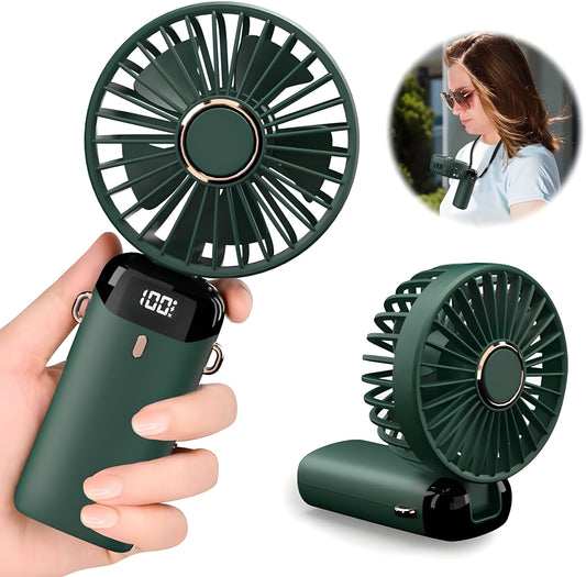 5-Speed Rechargeable Portable Fan with Digital Display – Long Battery Life & Quiet Operation